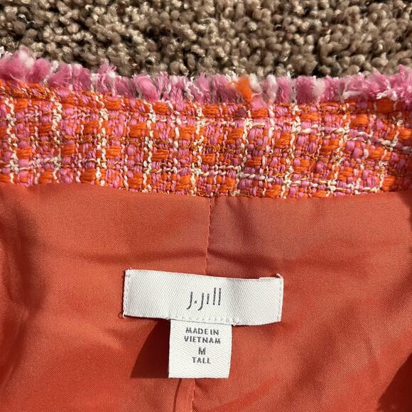 J. Jill Jacket Womens Medium Tall Orange Tweed Boucle Collarless Button Lined - Picture 5 of 10